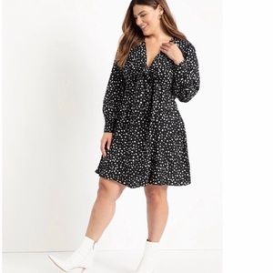 Eloquii Black & White Polka Dot Tie Front Dress Sz 16